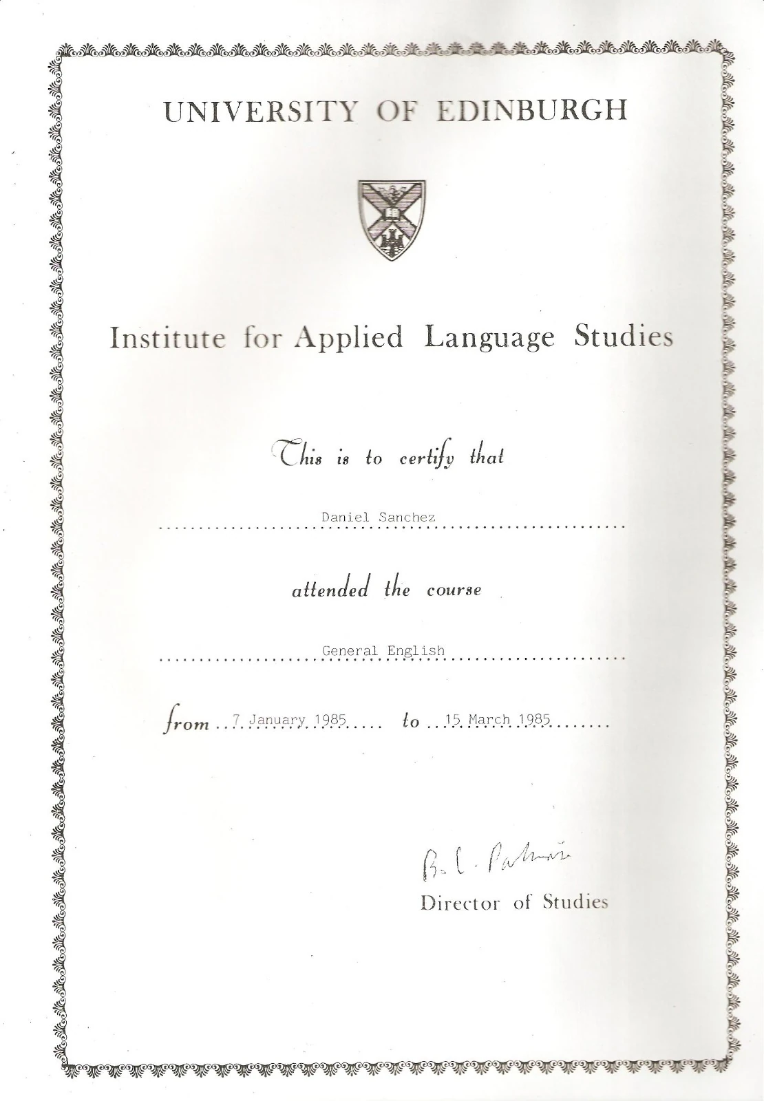 Certificado de la Universidad de Edimburgo, Escocia